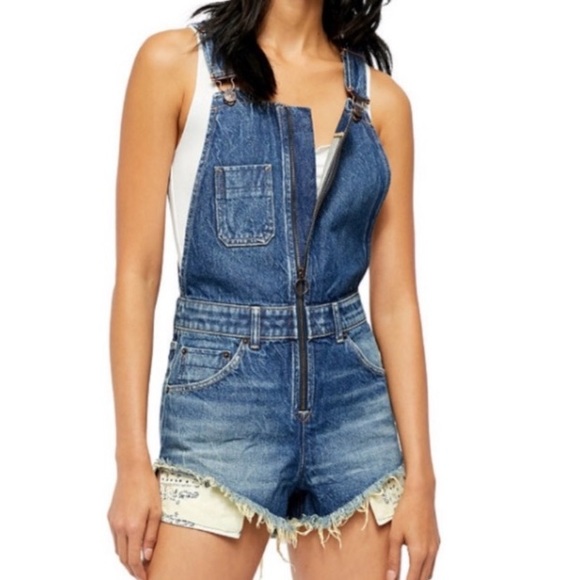 NWT Free People Ziggy Sunkissed Overall Shortalls Shorts in Aura Blue - Picture 1 of 7